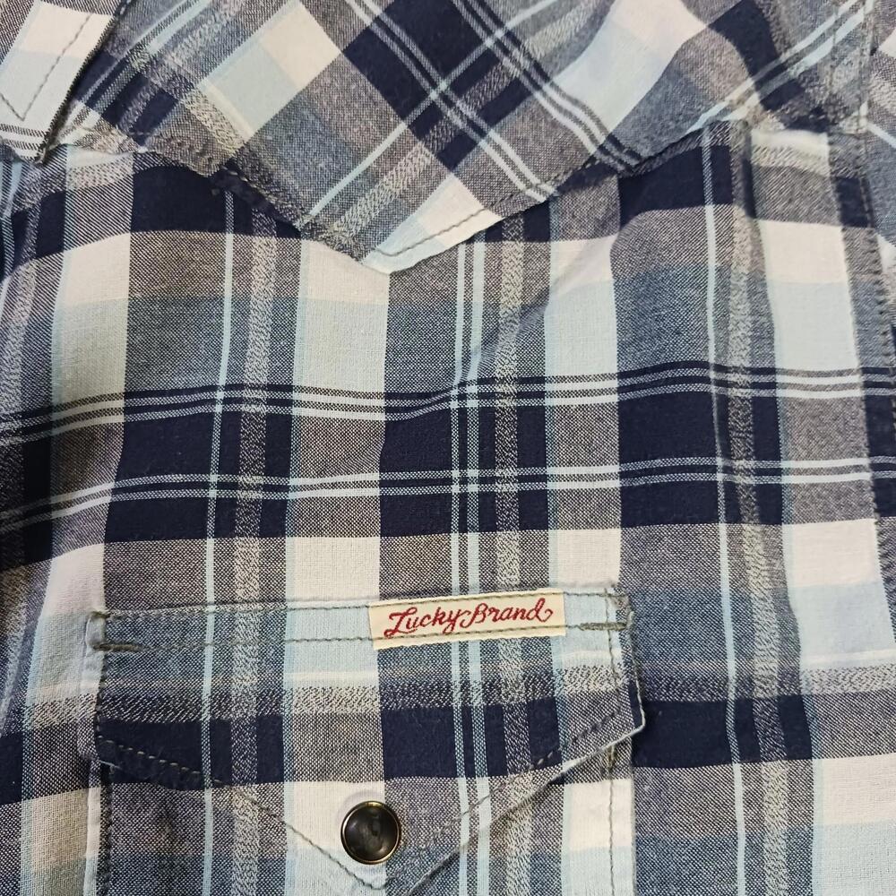 Lucky Brand Sportswear Men's Western Pearl Snap Button Up Blue Plaid Shirt Sz L - Picture 16 of 16